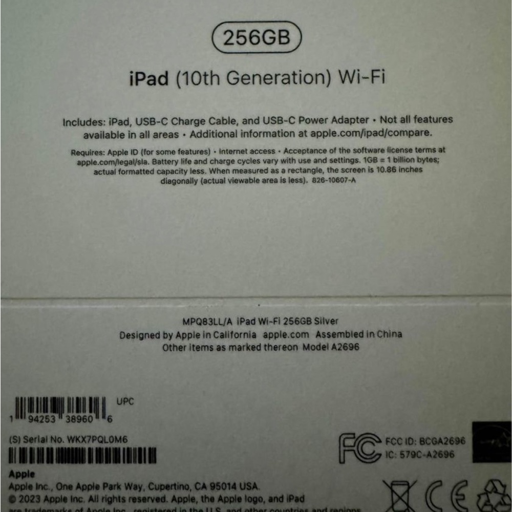 APPLE iPAD 10 (2023) 256GB WiFi